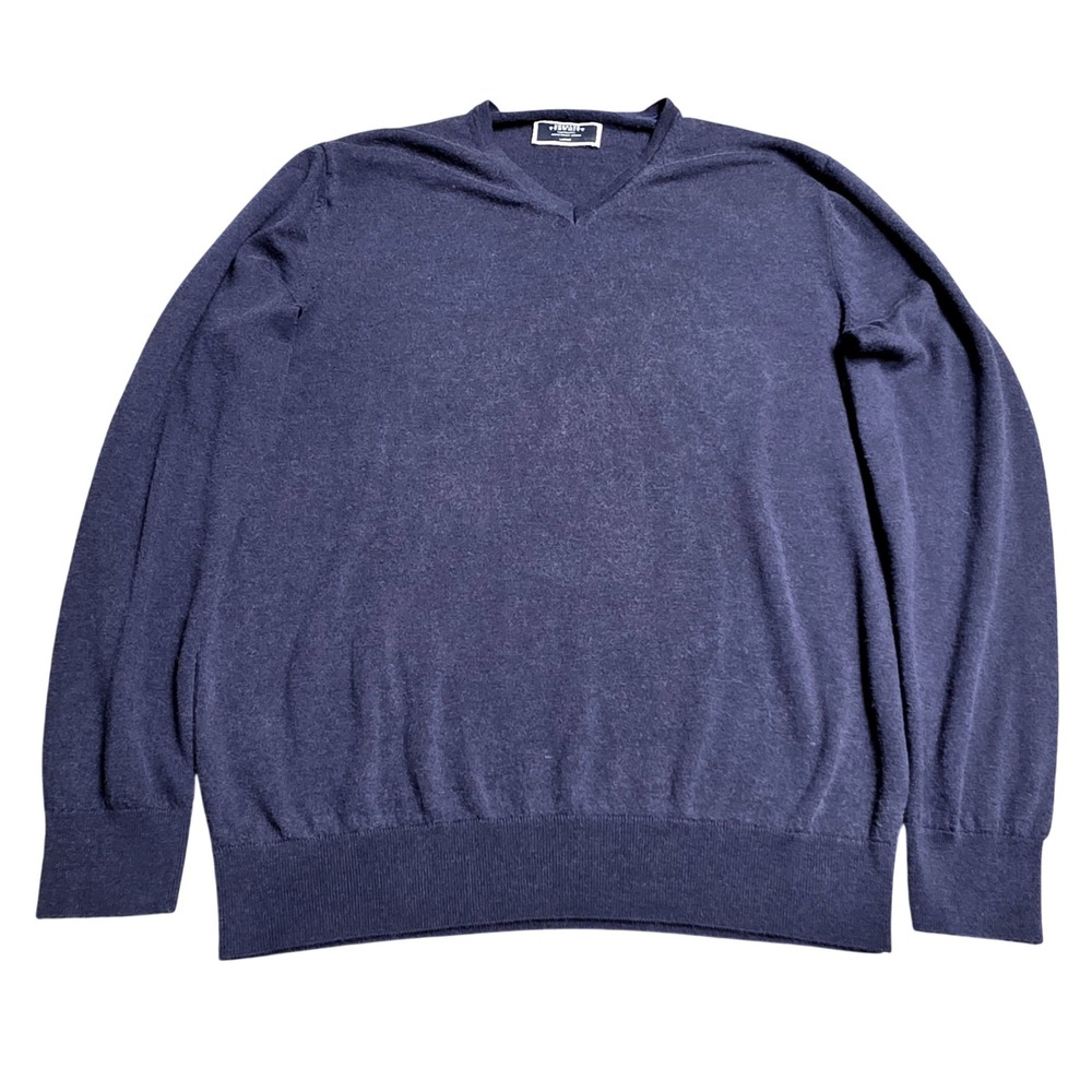 Charles Tyrwhitt V-Neck Knit Sweater Men's Size L Navy Blue 100% Merino Wool